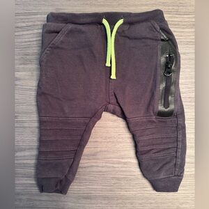 Zara Baby Black Jogger Pants with Neon Green Drawstring